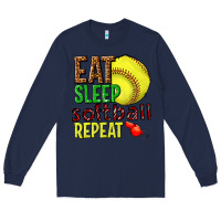 Navy eat sleep softball repeat Long Sleeve Tee - texasbilliewilder
