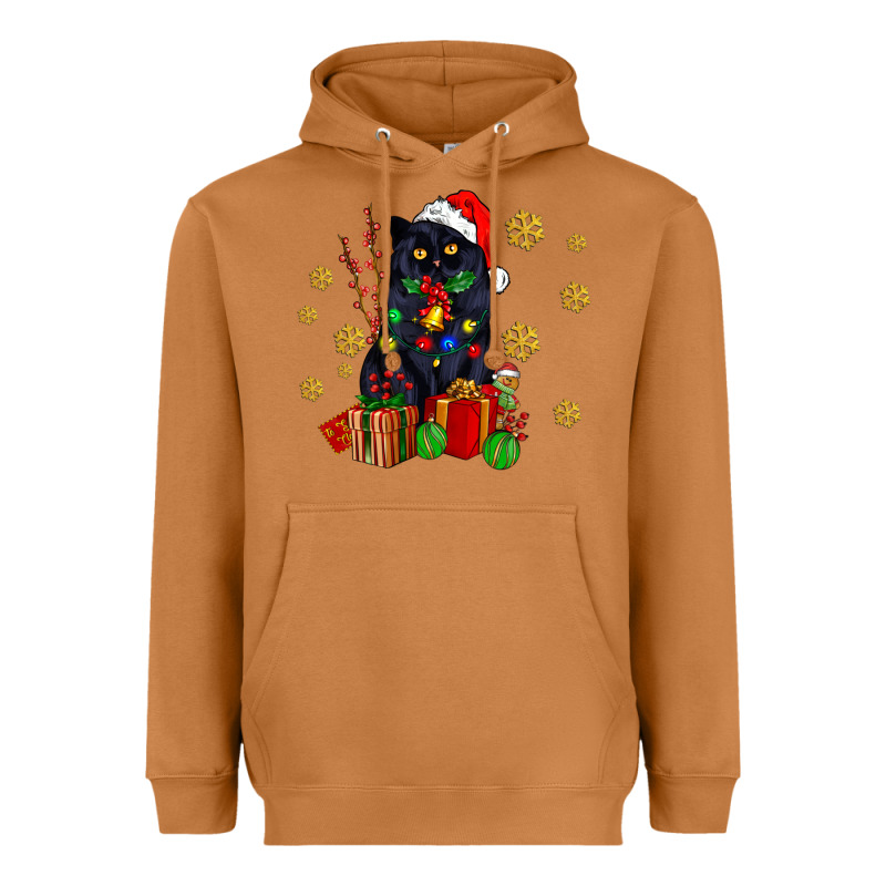 Black Cat Meowy Christmas Heavyweight Hoodie by AdoDesignShop | Teevron