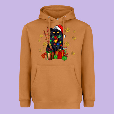 Black Cat Meowy Christmas Heavyweight Hoodie Designed By Adodesignshop