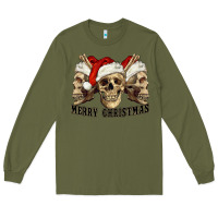 Army Green Merry Christmas Skulls Long Sleeve Tee - RanaPortraitStore
