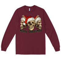 Burgundy Merry Christmas Skulls Long Sleeve Tee - RanaPortraitStore