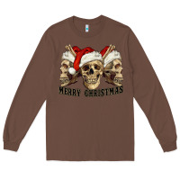 Chestnut Merry Christmas Skulls Long Sleeve Tee - RanaPortraitStore