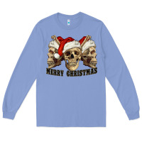 Colony Blue Merry Christmas Skulls Long Sleeve Tee - RanaPortraitStore