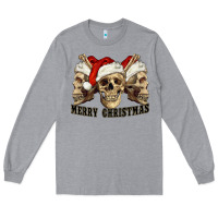 Heather Grey Merry Christmas Skulls Long Sleeve Tee - RanaPortraitStore