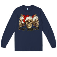 Navy Merry Christmas Skulls Long Sleeve Tee - RanaPortraitStore