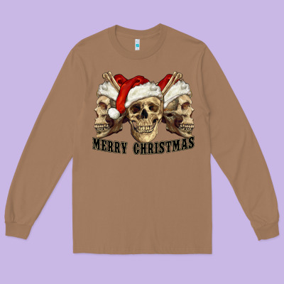 Long Sleeve Tee Merry Christmas Skulls