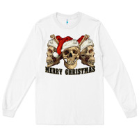 White Merry Christmas Skulls Long Sleeve Tee - RanaPortraitStore