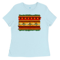 Baby Blue bullskull thunderbird aztec pattern warm colors Ladies Tee - BarkalooDesign