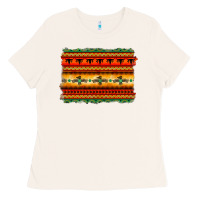 Bone bullskull thunderbird aztec pattern warm colors Ladies Tee - BarkalooDesign