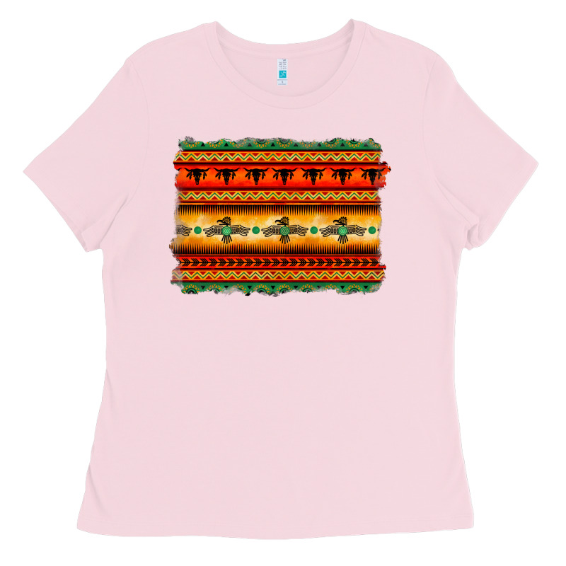 Bullskull Thunderbird Aztec Pattern Warm Colors Ladies Tee by BarkalooDesign | Teevron