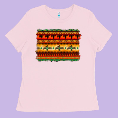 Bullskull Thunderbird Aztec Pattern Warm Colors Ladies Tee Designed By Barkaloodesign