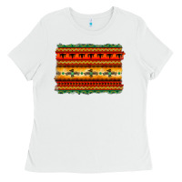 White bullskull thunderbird aztec pattern warm colors Ladies Tee - BarkalooDesign