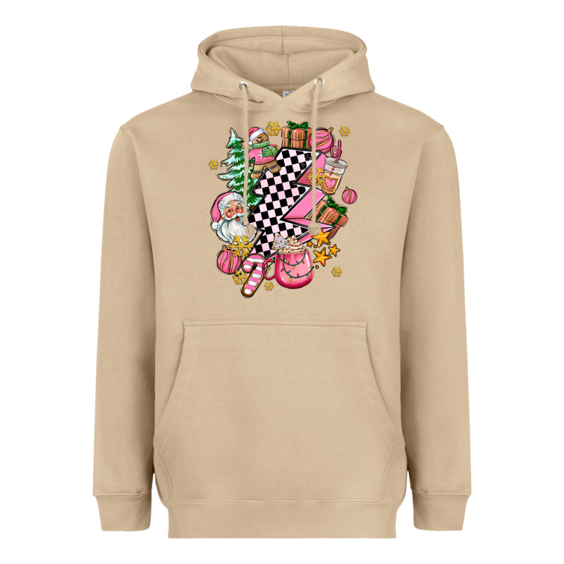 Pink Christmas Lightning Bolt Heavyweight Hoodie by AdoDesignShop | Teevron