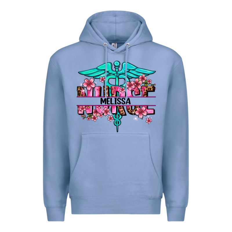Floral Nurse Custom Name Premium Hoodie by AdoDesignShop | Teevron