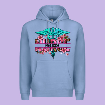 Floral Nurse Custom Name Premium Hoodie Designed By Adodesignshop