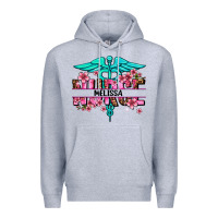 Heather Grey floral nurse custom name Premium Hoodie - AdoDesignShop