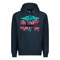 Navy floral nurse custom name Premium Hoodie - AdoDesignShop