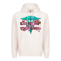 Pale Pink floral nurse custom name Premium Hoodie - AdoDesignShop