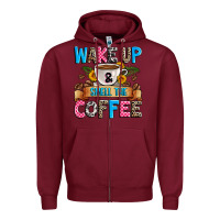 Burgundy wake up and smell the coffee Zipper Hoodie - Zillion Design Studio