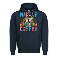 Navy wake up and smell the coffee Zipper Hoodie - Zillion Design Studio