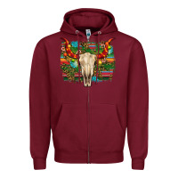 Burgundy western christmas bull skull Zipper Hoodie - RanaPortraitStore