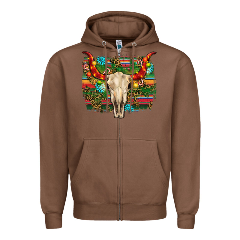Western Christmas Bull Skull Zipper Hoodie by RanaPortraitStore | Teevron