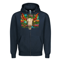Navy western christmas bull skull Zipper Hoodie - RanaPortraitStore