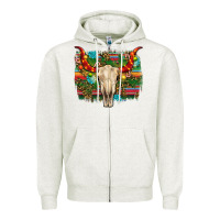 Oatmeal Heather western christmas bull skull Zipper Hoodie - RanaPortraitStore
