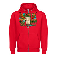 Red western christmas bull skull Zipper Hoodie - RanaPortraitStore