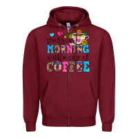 Burgundy start your morning with a cup of coffee Zipper Hoodie - Zillion Design Studio
