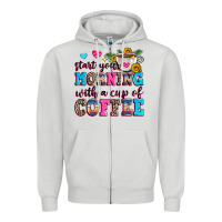 Dove Grey start your morning with a cup of coffee Zipper Hoodie - Zillion Design Studio