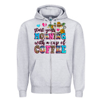 Heather Grey start your morning with a cup of coffee Zipper Hoodie - Zillion Design Studio