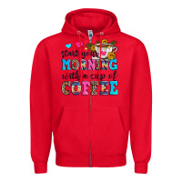 Red start your morning with a cup of coffee Zipper Hoodie - Zillion Design Studio
