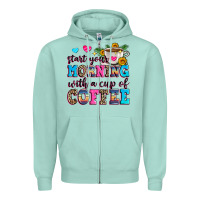 Seafoam start your morning with a cup of coffee Zipper Hoodie - Zillion Design Studio