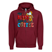 Burgundy my blood type is coffee Zipper Hoodie - Zillion Design Studio