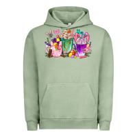 Pigment Oil Green Easter coffee cups with Bunny Urban Hoodie - NancyCooperArtShop