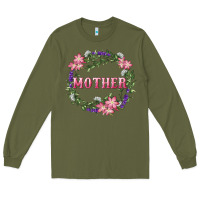 Army Green Mother With Floral Wreath Long Sleeve Tee - RanaPortraitStore
