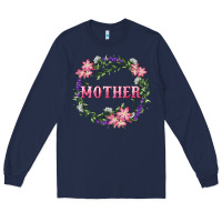 Navy Mother With Floral Wreath Long Sleeve Tee - RanaPortraitStore