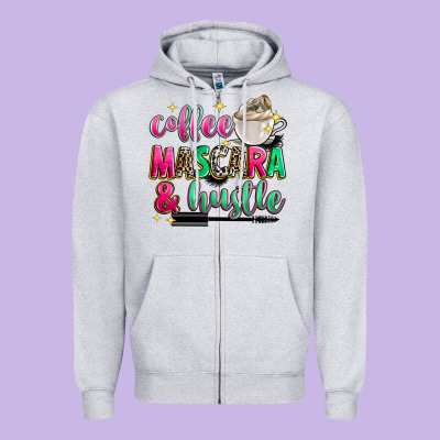 Coffee Mascara And Hustle Zipper Hoodie Designed By Zillion Design Studio