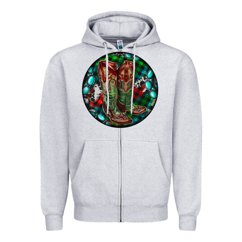 Christmas Cowboy Boots Zipper Hoodie by RanaPortraitStore | Teevron