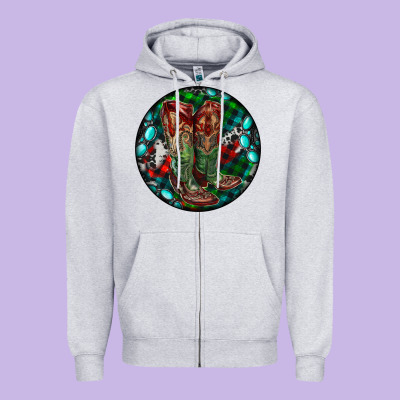 Christmas Cowboy Boots Zipper Hoodie Designed By Ranaportraitstore
