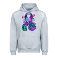 Heather Grey purple and green anal cancer with boxing gloves na Urban Hoodie - NancyCooperArtShop