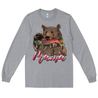 Heather Grey Mother's Day Mama Bear Hunting Fish Long Sleeve Tee - RanaPortraitStore