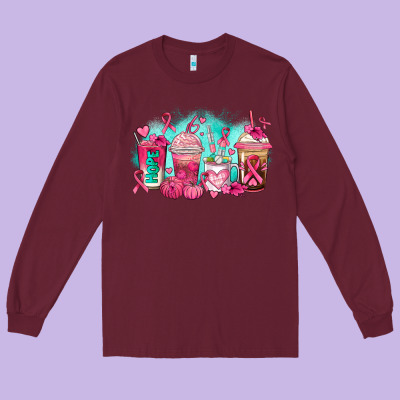 Breast Cancer  Coffee Cups Long Sleeve Tee Designed By Adodesignshop