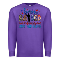Purple born raised and protected by god guns and glory Premium Sweatshirt - JahusDesignShop