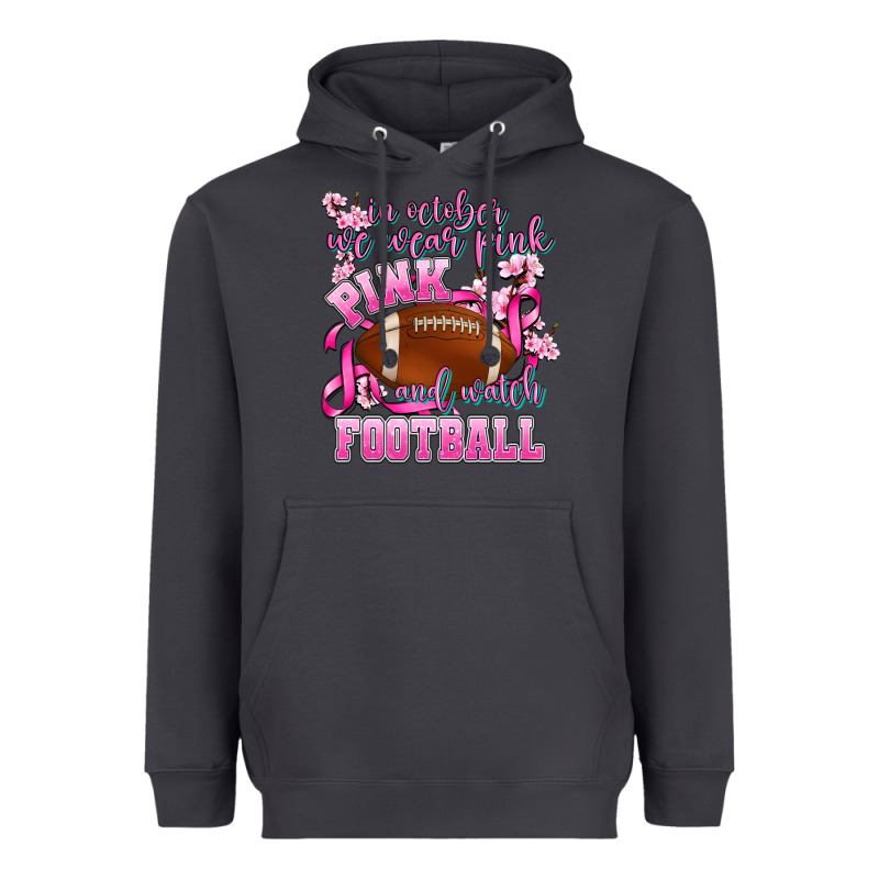 In October We Wear Pink And Watch Football Heavyweight Hoodie by AdoDesignShop | Teevron