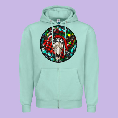 Christmas Skull Zipper Hoodie Designed By Ranaportraitstore