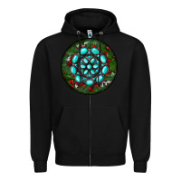 Black Christmas Round Turquoise Gemstone Zipper Hoodie - RanaPortraitStore