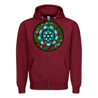 Burgundy Christmas Round Turquoise Gemstone Zipper Hoodie - RanaPortraitStore
