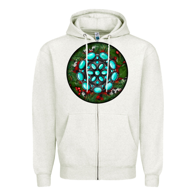 Christmas Round Turquoise Gemstone Zipper Hoodie by RanaPortraitStore | Teevron